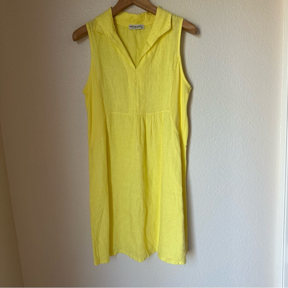 Terzo Millennio Sleeveless Linen Mini Dress Natural Small Yellow Cotton Panels